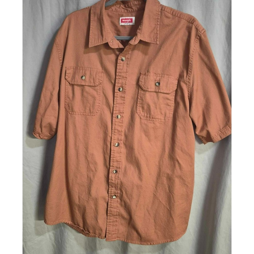Wrangler men's orange workwear button‎ up short sleeve outdoor pocket shirt XL